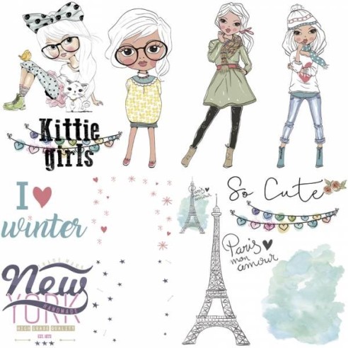 Papel de sublimación coleccion 4 hojas 30 x 30 kitty girls