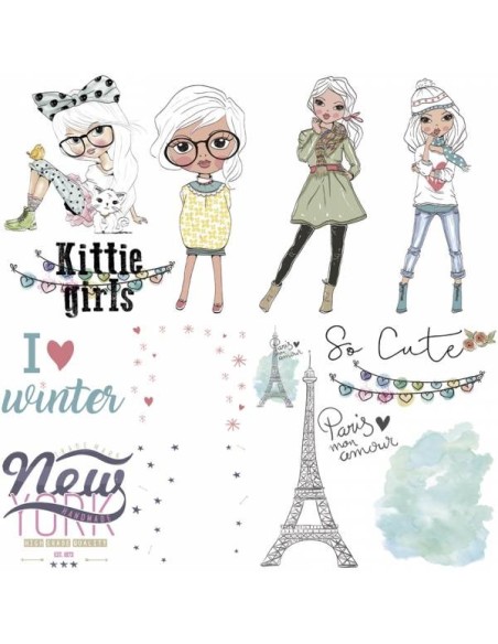 Papel de sublimación coleccion 4 hojas 30 x 30 kitty girls