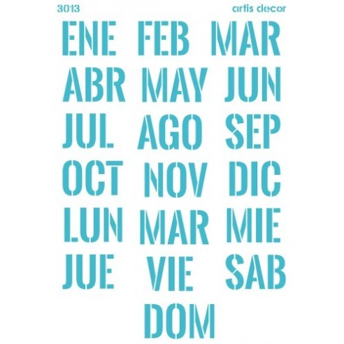 STENCIL MESES Y DIAS CALENDARIO 30 X 40