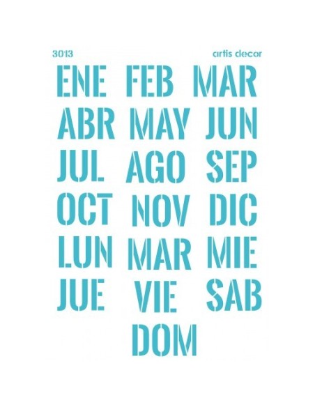 STENCIL MESES Y DIAS CALENDARIO 30 X 40