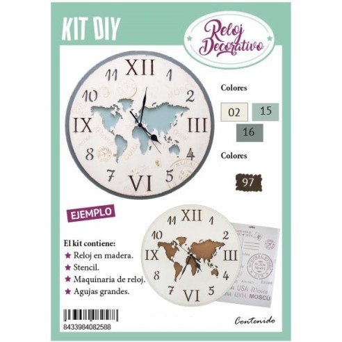 RELOJ MAPA MUNDI 53 CM + MAQUINARIA+STENCIL