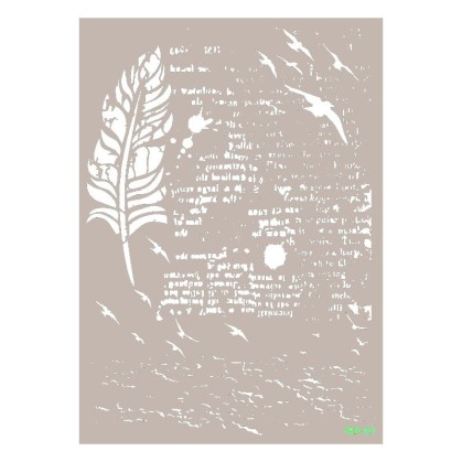 Stencil PLUMA CON TEXTO 21X30