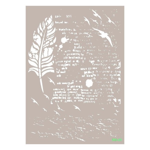 Stencil PLUMA CON TEXTO 21X30