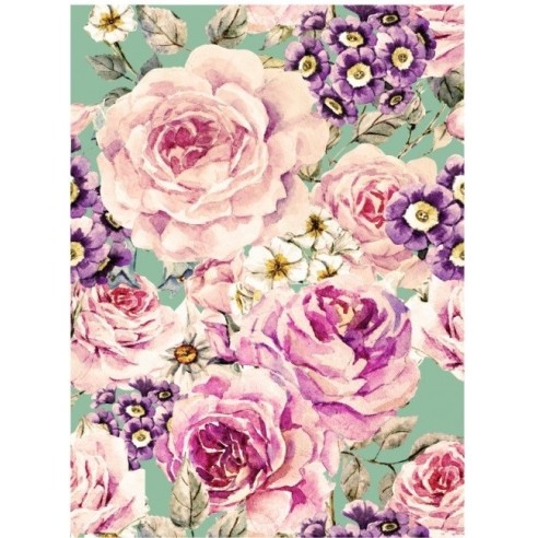 PAPEL ARROZ A3 COLLAGE FLORES ROSAS Y LILAS
