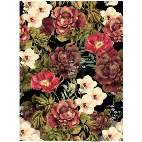 PAPEL ARROZ A3 742 COLLAGE FLORES FONDO NEGRO