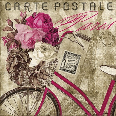 SERVILLETA CARTE POSTALE PARIS  33 X 33