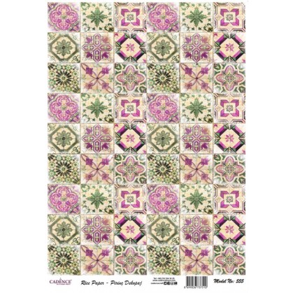 PAPEL ARROZ A3 MINI BALDOSAS VERDES ROSAS