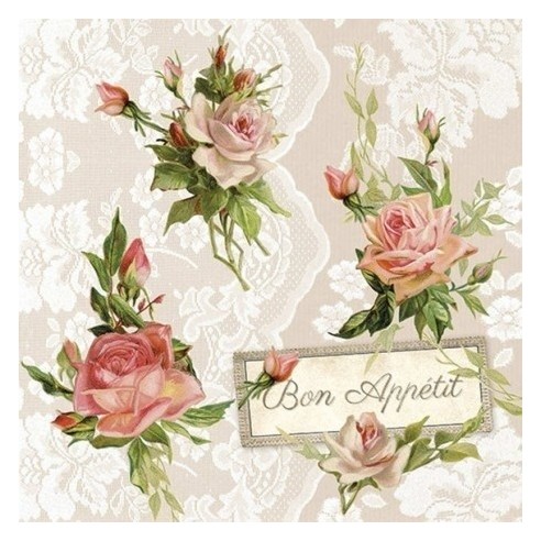 Servilleta ROSES ON LACE 33X33CM