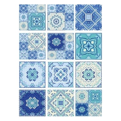 PAPEL ARROZ A3 AZULEJOS BALDOSA AZUL MIX